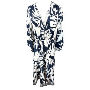 Anthropologie Boemo NWT SZ XL Blue &White tropical leaf‎ pattern midi dress